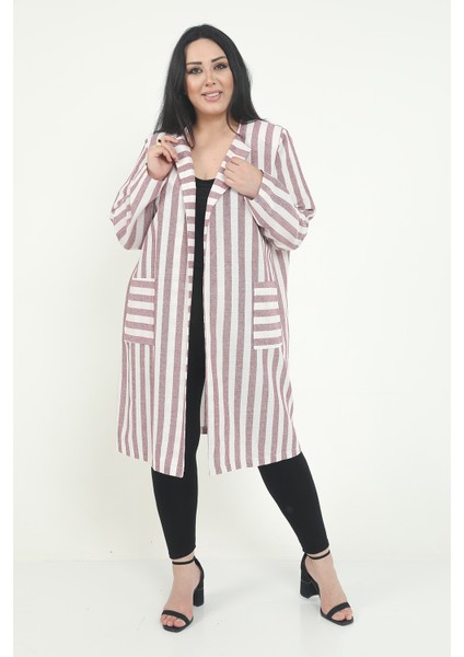 Yuvarlak Yaka Boyuna Çizgili Astarsız Ceket fırsatları