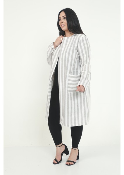 Yuvarlak Yaka Boyuna Çizgili Astarsız Ceket fiyatları