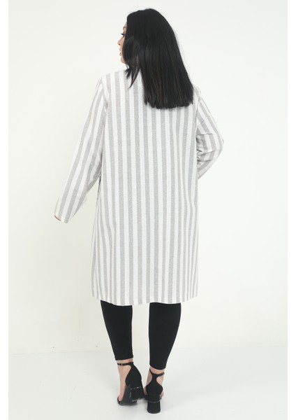 Yuvarlak Yaka Boyuna Çizgili Astarsız Ceket modelleri