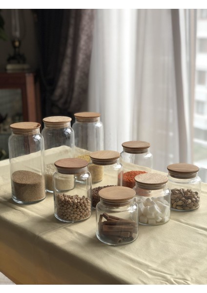 Bambu Vakumlu Kapaklı 3 Boy Cam Kavanoz 9'lu Set