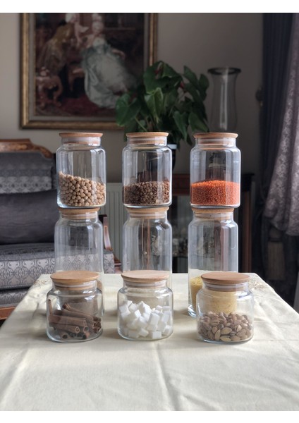 Bambu Vakumlu Kapaklı 3 Boy Cam Kavanoz 9'lu Set modelleri