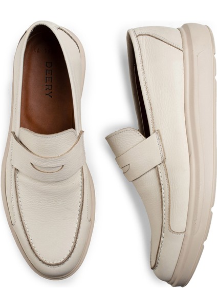 Deri Bej Rengi Comfort Erkek Loafer fırsatları