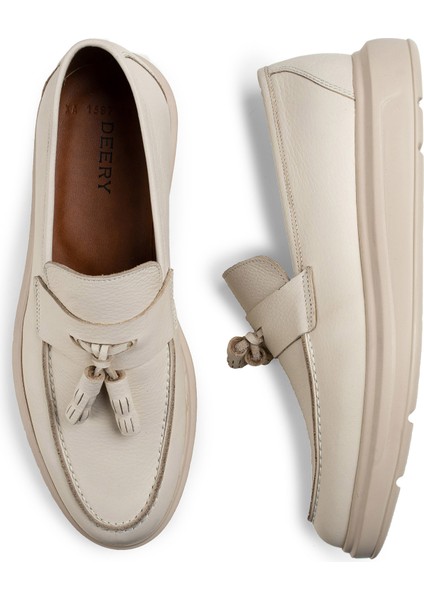 Deri Bej Rengi Comfort Erkek Loafer fırsatları