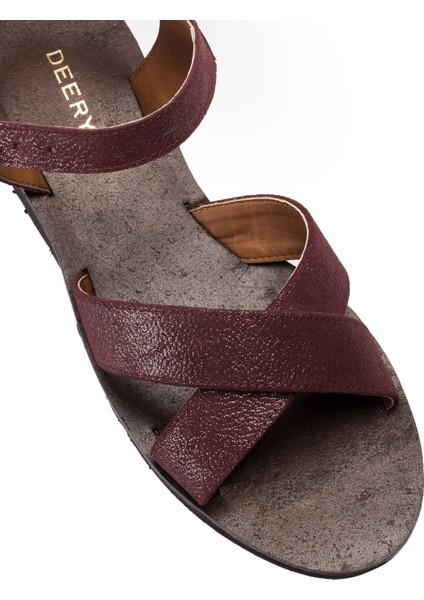 Deri Bordo Kadın Sandalet modelleri