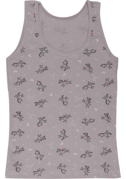 Kalın Askılı Zebra Baskılı Kız Çocuk Atlet 3412 | Gri