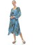 Luisido Mavi Mercan Desen Beli Kuşaklı Bohem Elbise