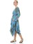 Luisido Mavi Mercan Desen Beli Kuşaklı Bohem Elbise