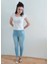 Kadın Buz Mavi Beli Lastikli Likralı Yüksel Bel Kot Pantolon