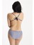 Bikini Altı Beyaz Çizgili Lacivert Bikini Takım 3
