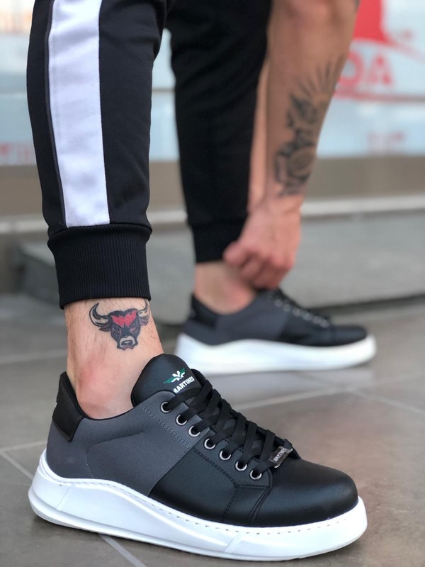 Bvea Store Kalın Taban Bağcıklı Sneakers Tarz Gri Siyah Beyaz Taban Erkek Ayakkabı