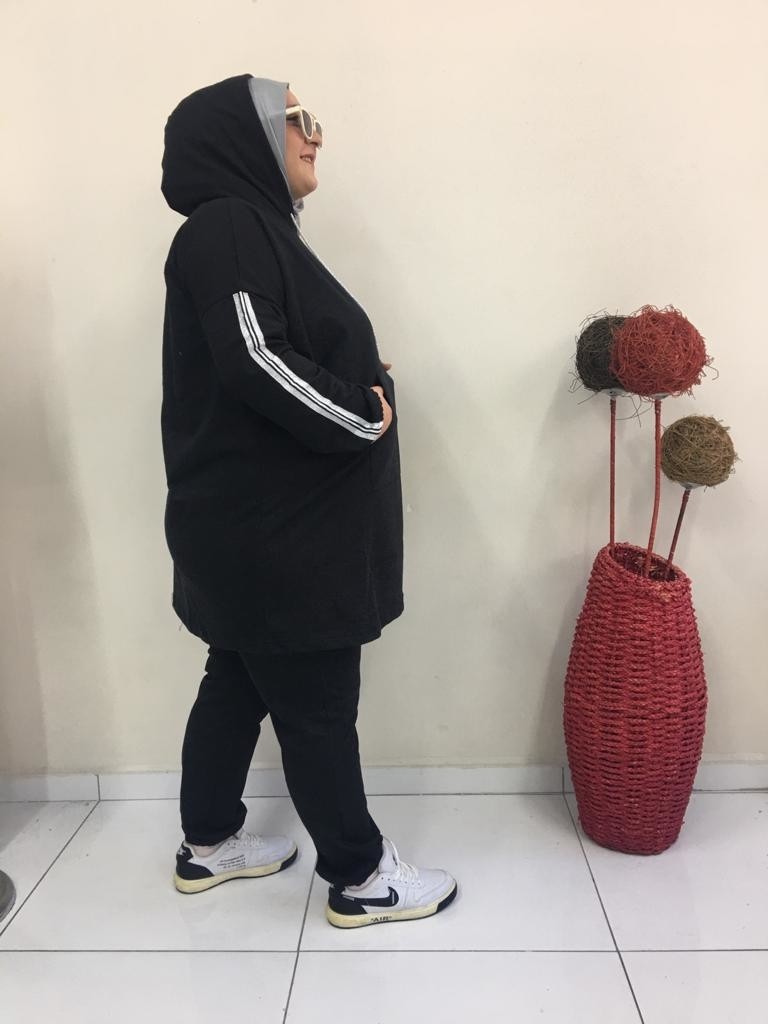 Cng Moda Büyük Beden Tesettür Salaş Kesim Eşofman Takımı Siyah görsel 2