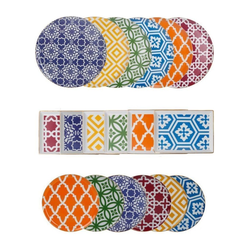 Porland Morocco 18 Parça Mürdüm Renkli Porselen Servis/Kahvaltı Seti 6 Kişilik Desenli