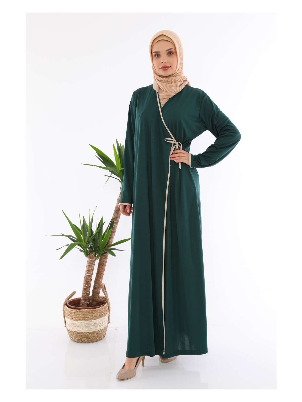 Medipek Yandan Bağlamalı Namaz Elbisesi Siyah - Görsel 5