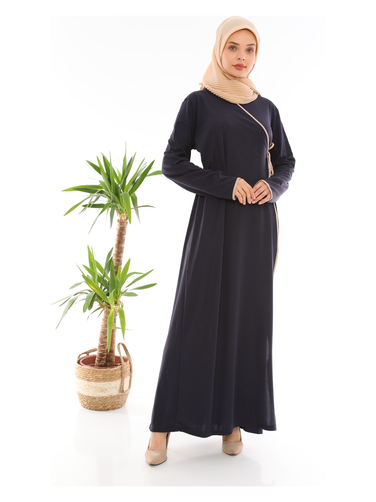 Medipek Yandan Bağlamalı Namaz Elbisesi Siyah - Görsel 4