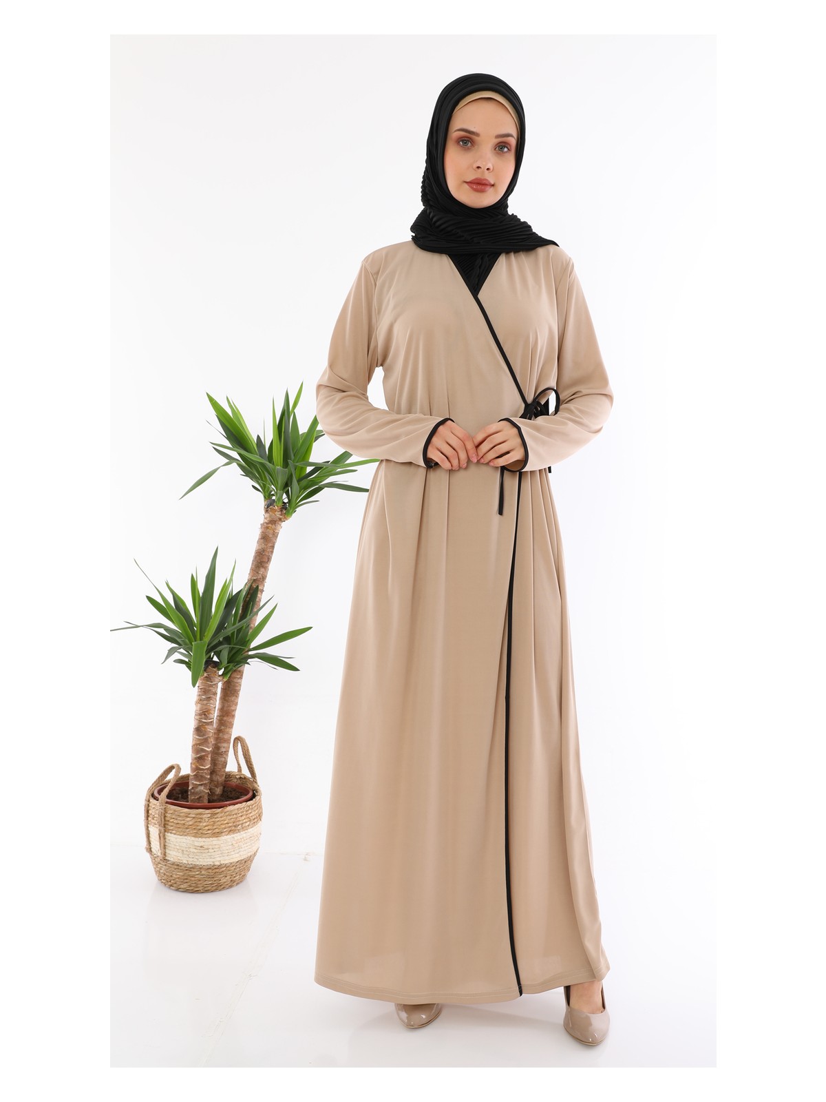 Medipek Yandan Bağlamalı Namaz Elbisesi Siyah - Görsel 6