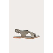 Bueno Shoes Haki Deri Kadın Düz Sandalet