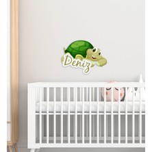 BK Kişiye Özel Sevimli Kaplumbağa Tasarımlı Çocuk Odası Ahşap Duvar Süsü-1