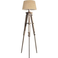 Ağaç Ustası Piega Tripod Lambader Abajur Köşe Lambası Aydınlatma Ahşap Fosil Eskitme Ağaç Country Masif Doğal