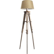 Ağaç Ustası Piega Tripod Lambader Abajur Köşe Lambası Aydınlatma Ahşap Fosil Eskitme Ağaç Country Masif Doğal