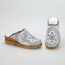 20tasarımterlik Beyaz Mandala Temalı Ortopedi Koyu Taban Sabo Terlik Hemşire Terliği Hastane Terliği Medikal Terlik Rahat Sabo Terlik Hastane Terliği