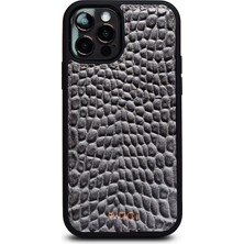 Pirci Apple iPhone 12 Bubble Croco Dokulu Deri Kılıf Gri