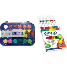 Giotto Turbo Color Keçeli Kalem 24'lü + Aqurella Suluboya 24'lü