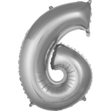 Pazariz  Balon 6 Rakam 76  cm Gümüş Folyo Balon 34 Inc