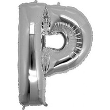 Pazariz  P (Silver) Harf Folyo Balon - 90 cm - Gümüş Folyo Harf Balon