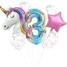 Pazariz  Unicorn Folyo Balon Doğum Günü Seti 3 Yaş