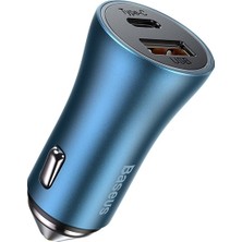 Baseus Golden Contactor Pro 40W USB Type-C Dual Hızlı Araç Şarj Başlık + Type-C To Lightning iPhone Uyumlu Tzccjd-03