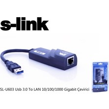 S-Link Ethernet Çevirici USB 3.0 To RJ45 10/100/1000 Mbps Gigabit Ethernet Çevirici S-Lınk SL-U603
