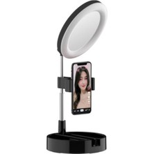 Asfal LED Işıklı Aynalı Katlanabilir Işık Standlı Selfie Kuaför Makyaj Işığı Make Up Ring Light 6 Inç