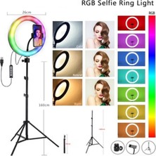 Asfal Rgb 10 inç Işık Çok Renkli LED Make Up Selfie Işığı 210 cm Tripot Selfie Çubuğu Tiktok Işığı