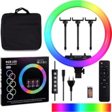 Asfal 18 inç Rgb Işık Kumandalı Çantalı LED Make Up Selfie Işığı 210 cm Tripotlu Tiktok Işığı