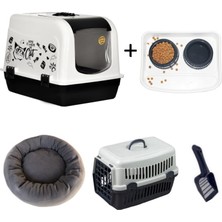 OPTIMAL Maxi Kedi Tuvalet Kabı Simit Yatak, Taşıma Kabı ve Mama Kabı Seti