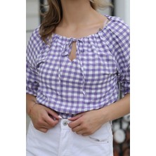 Rapellin Bağlama Detaylı Crop Bluz 1736 Mor S