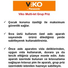 Viko Siyah Set Multi-Let 3'lü Topraklı Çocuk Korumalı Grup Priz - 3 Metre + 3'lü Yonca Fiş-Priz