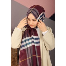 Kırmızı Sima Burberry Ekose Desen Ipek Şal