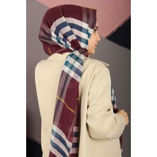 Kırmızı Sima Burberry Ekose Desen Ipek Şal