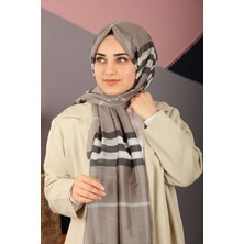 Gri Sima Burberry Ekose Desen Ipek Şal