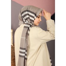 Gri Sima Burberry Ekose Desen Ipek Şal