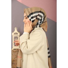 Krem Bej Sima Burberry Ekose Desen Ipek Şal