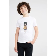 Qivi Anime Attack On Titan Baskılı Unisex Çocuk Beyaz T-Shirt