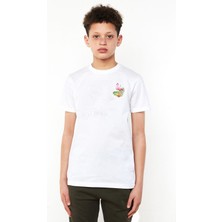 Qivi Watercolor Flamingo Baskılı Unisex Çocuk Beyaz T-Shirt