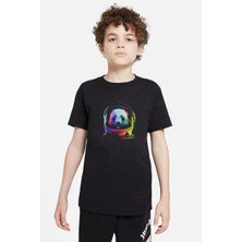 Qivi Uzaylı Panda Astronaut Panda Asronot Uzay Baskılı Unisex Çocuk Siyah T-Shirt