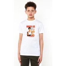 Qivi Bruce Lee2 Baskılı Unisex Çocuk Beyaz T-Shirt