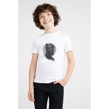 Qivi Black Panther Baskılı Unisex Çocuk Beyaz T-Shirt
