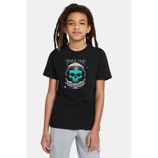 Qivi Astronot Kuru Kafa Baskılı Unisex Çocuk Siyah T-Shirt