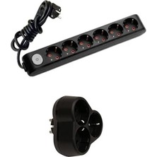 Viko Siyah Set Multi-Let 6'lı Anahtarlı Topraklı Çocuk Korumalı Grup Priz-5 Metre + 3'lü Yonca Fiş-Priz