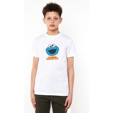 Qivi Cookie Monster Baskılı Unisex Çocuk Beyaz T-Shirt